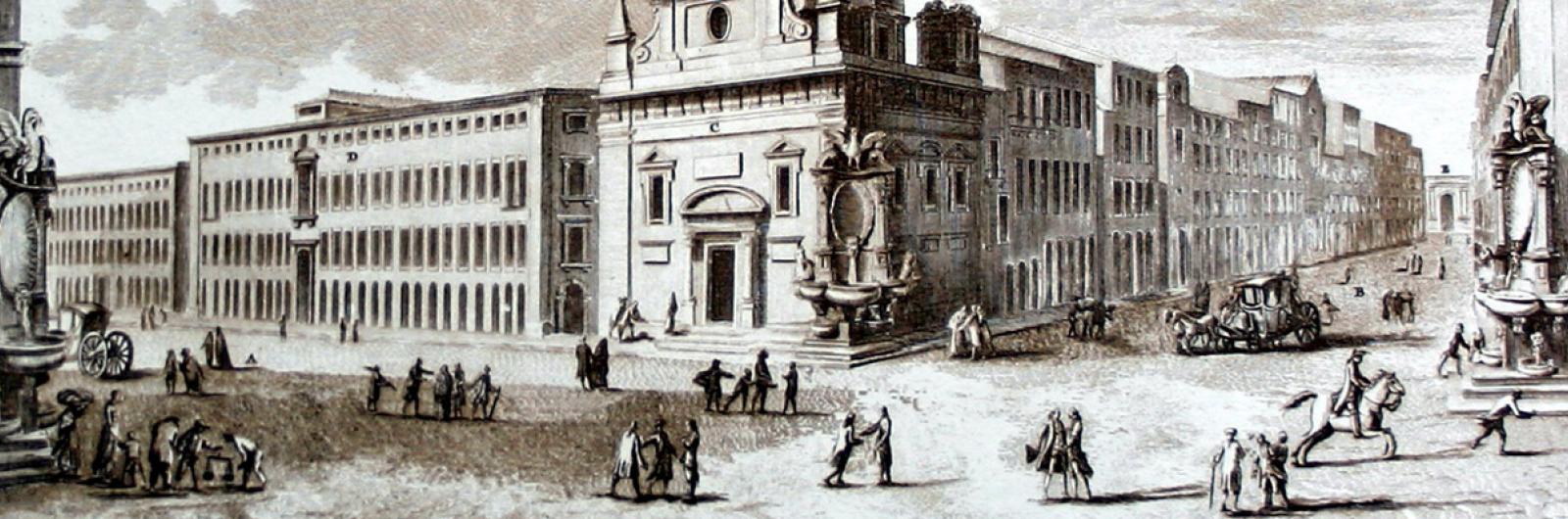 Messina come la vide Cagliostro (Jean Laurent Houel, incisione, Quartiere Quattro Fontane, incisione, circa 1780)