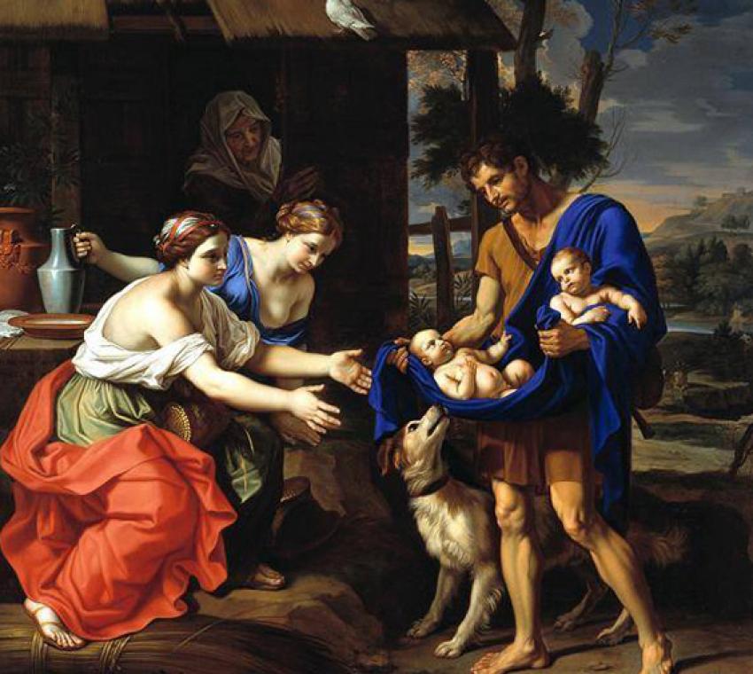 Alcimo da Messina - 4 - Il pastore Faustolo dopo il ritrovamento dei gemelli, dipinto di Pierre Mignard (XVII secolo)