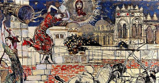 Dina e Clarenza in uno dei disegni su carta preparatori di Giulio Aristide Sartorio per il grande mosaico mai realizzato nella Cattedrale
